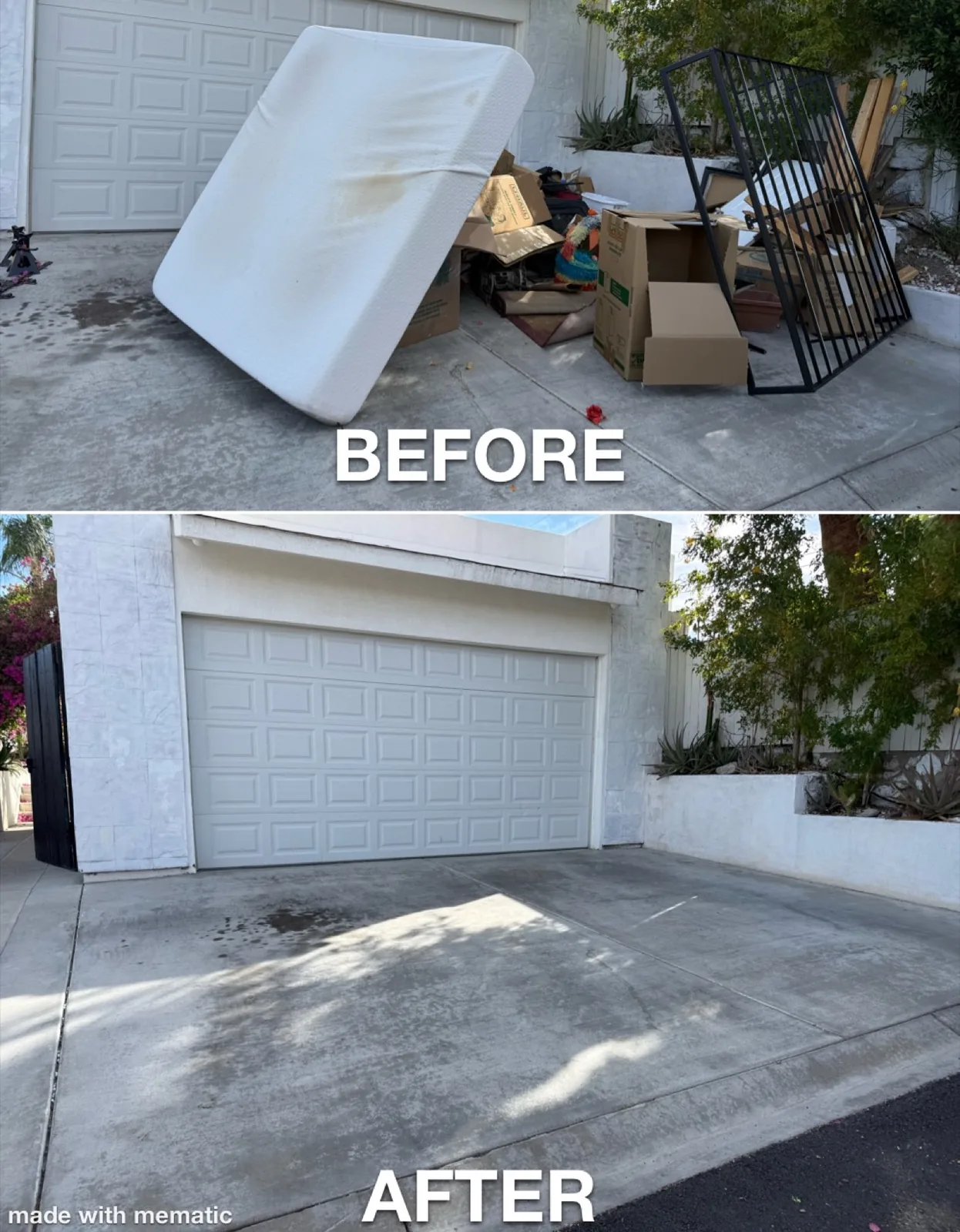Before and after driveway junk removal by G&P Property Solutions LLC