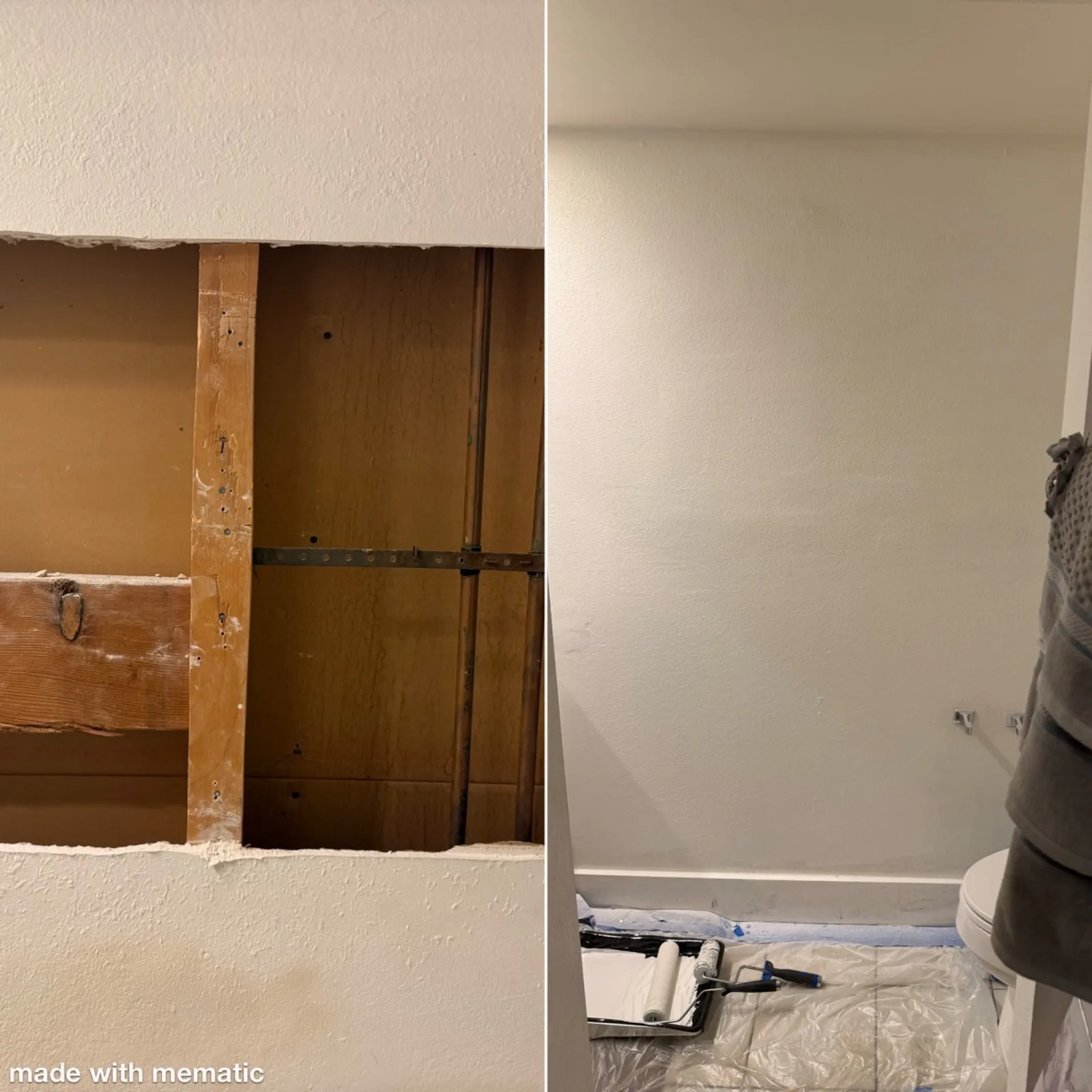 Before and after drywall patch by G&P Property Solutions LLC