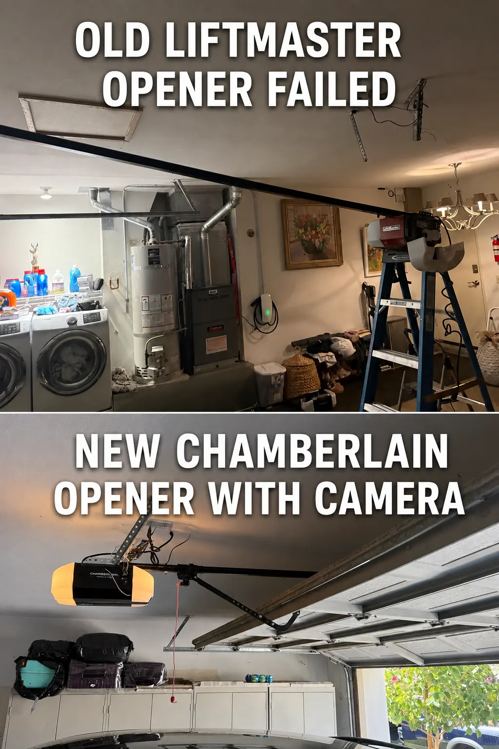 Before and after garage door opener replacement by G&P Property Solutions LLC