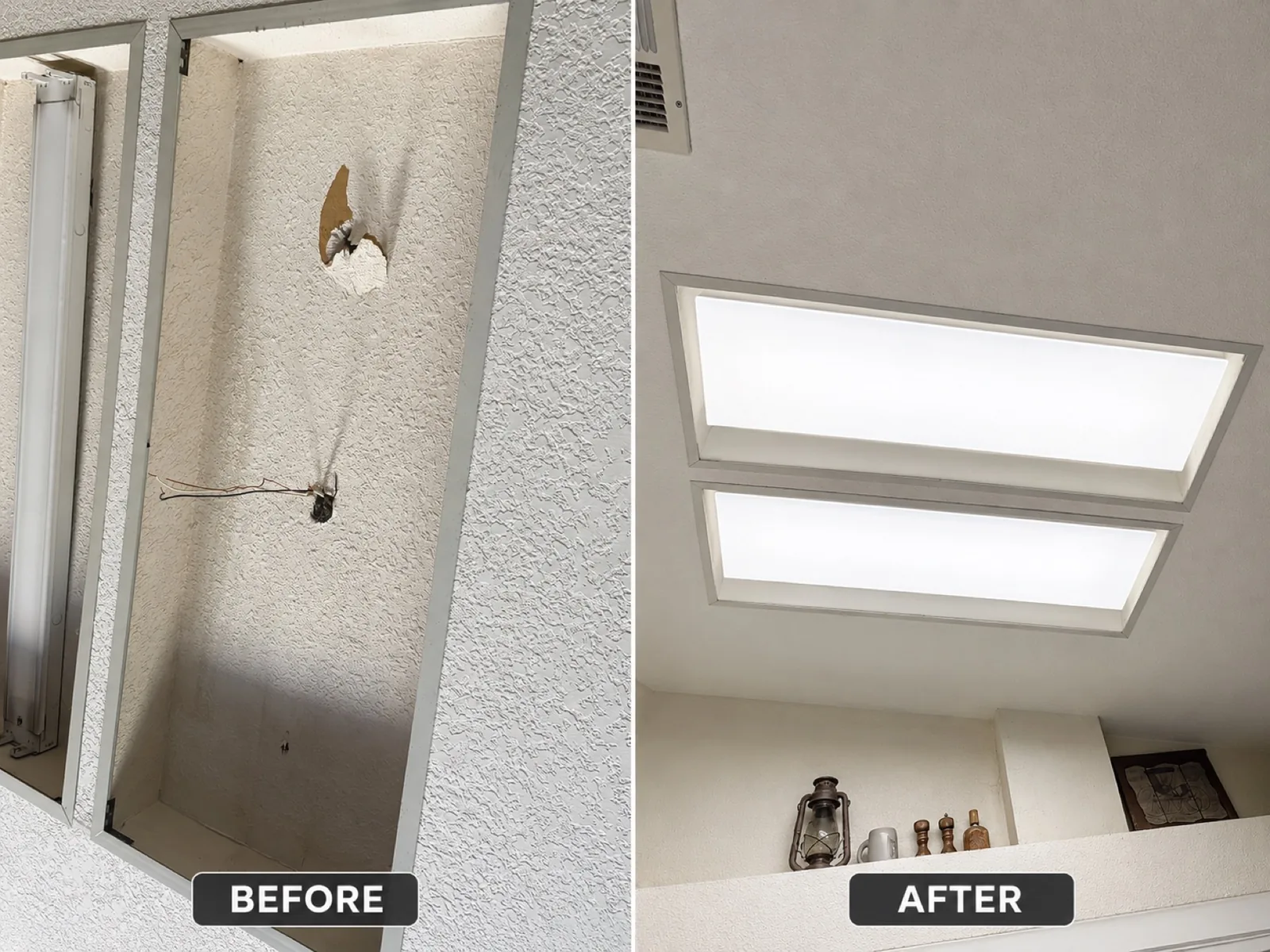 Before and after kitchen light replacement by G&P Property Solutions LLC