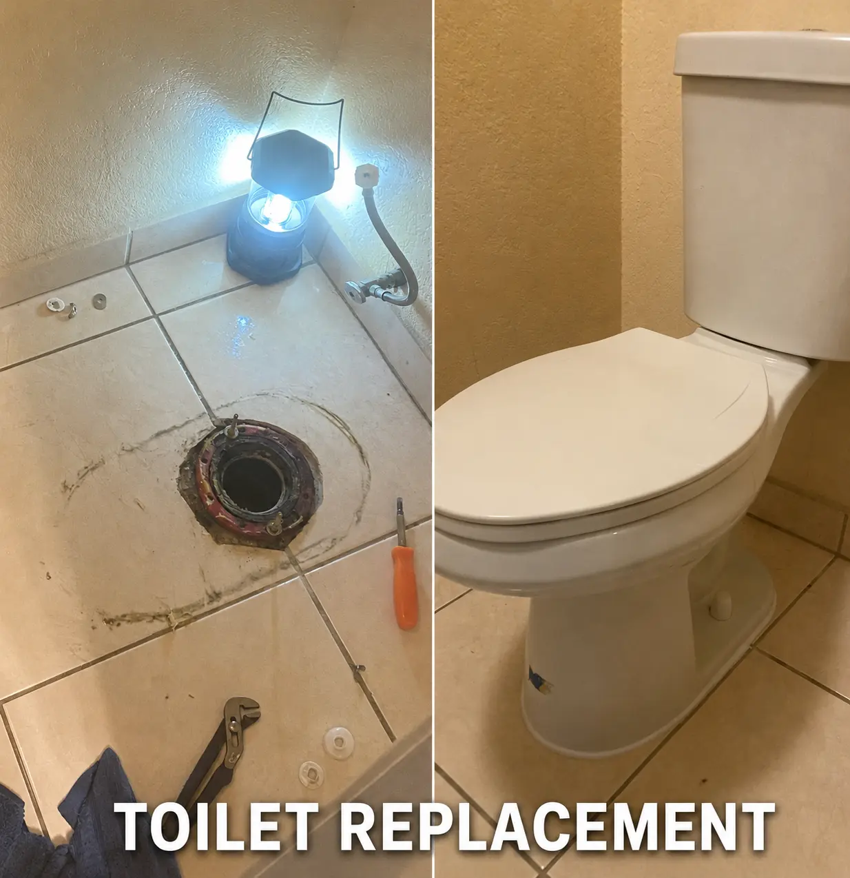 Before and after toilet replacement by G&P Property Solutions LLC
