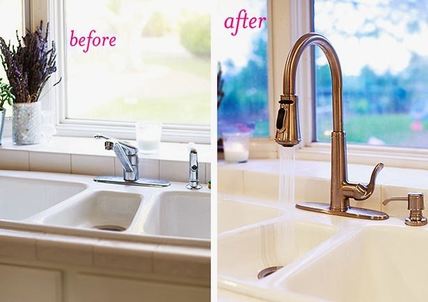 Before and after kitchen faucet replacement
