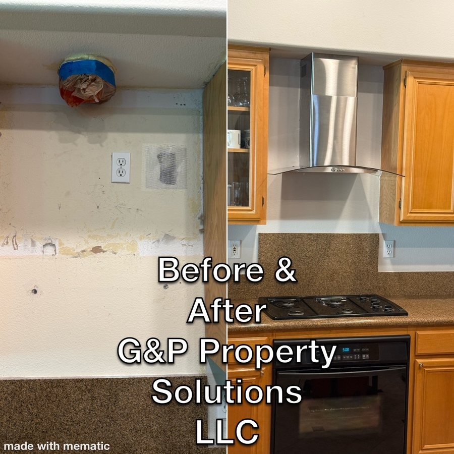 Kitchen range hood installation before and after by G&P Property Solutions